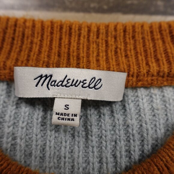 Madewell Thompson Pocket Pullover Sweater in Rainbow Stripe Heather Fawn Small - Picture 2 of 9